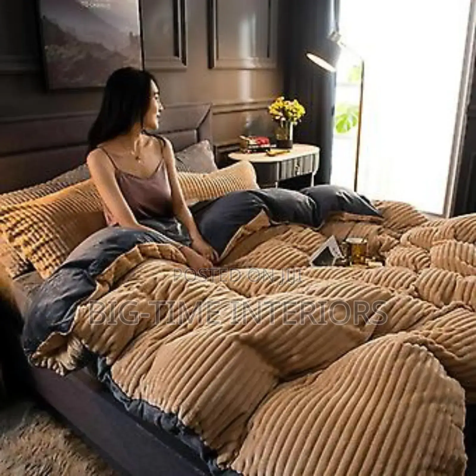 4pc Coral Velvet Duvet/Bedcover Set -Light Brown