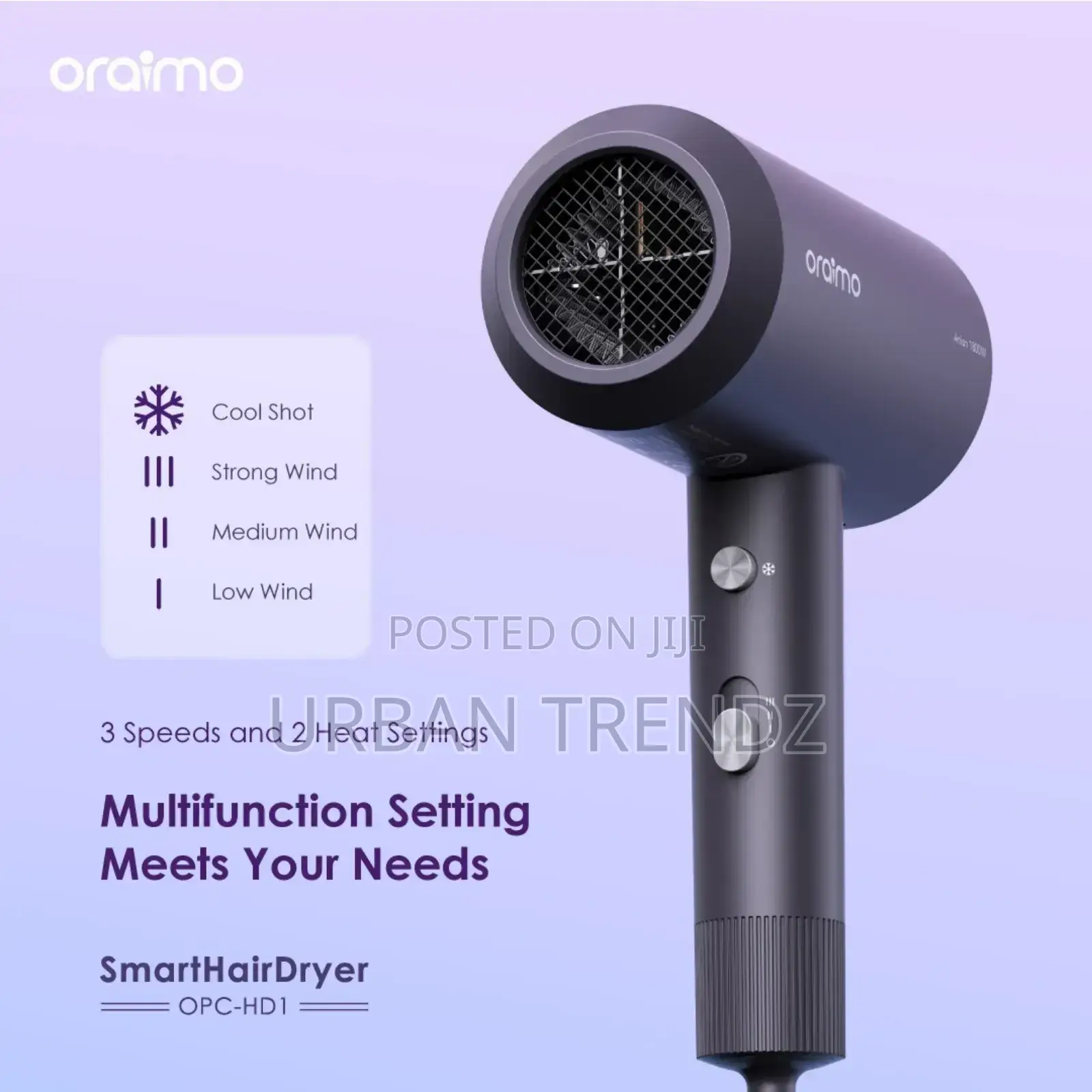 Oraimo Smart Hair Dryer 1800W Negative Ion Hair Dryer -Black