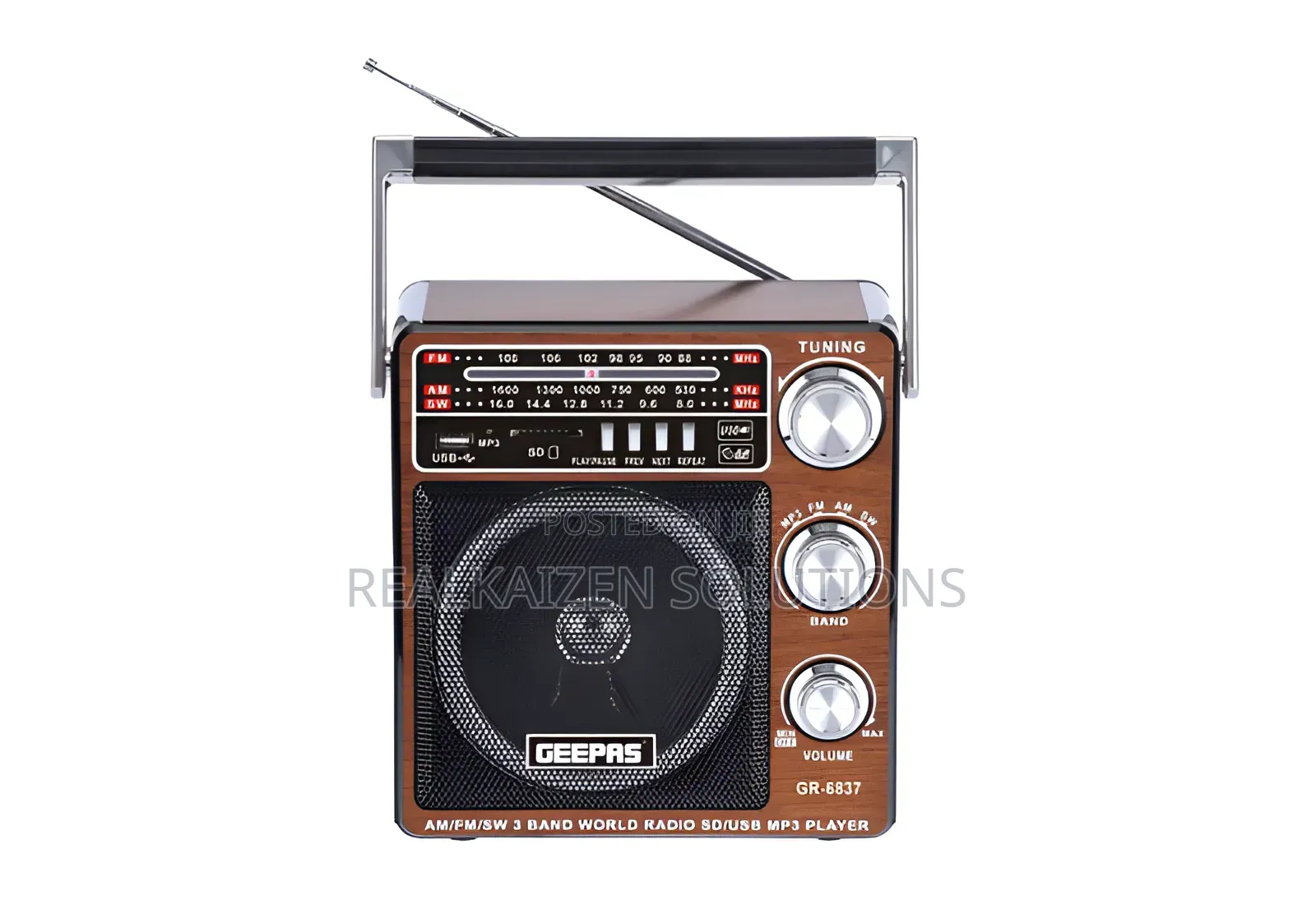 GEEPAS Classic Rechargeable 3 Band USB SD Analog Radio
