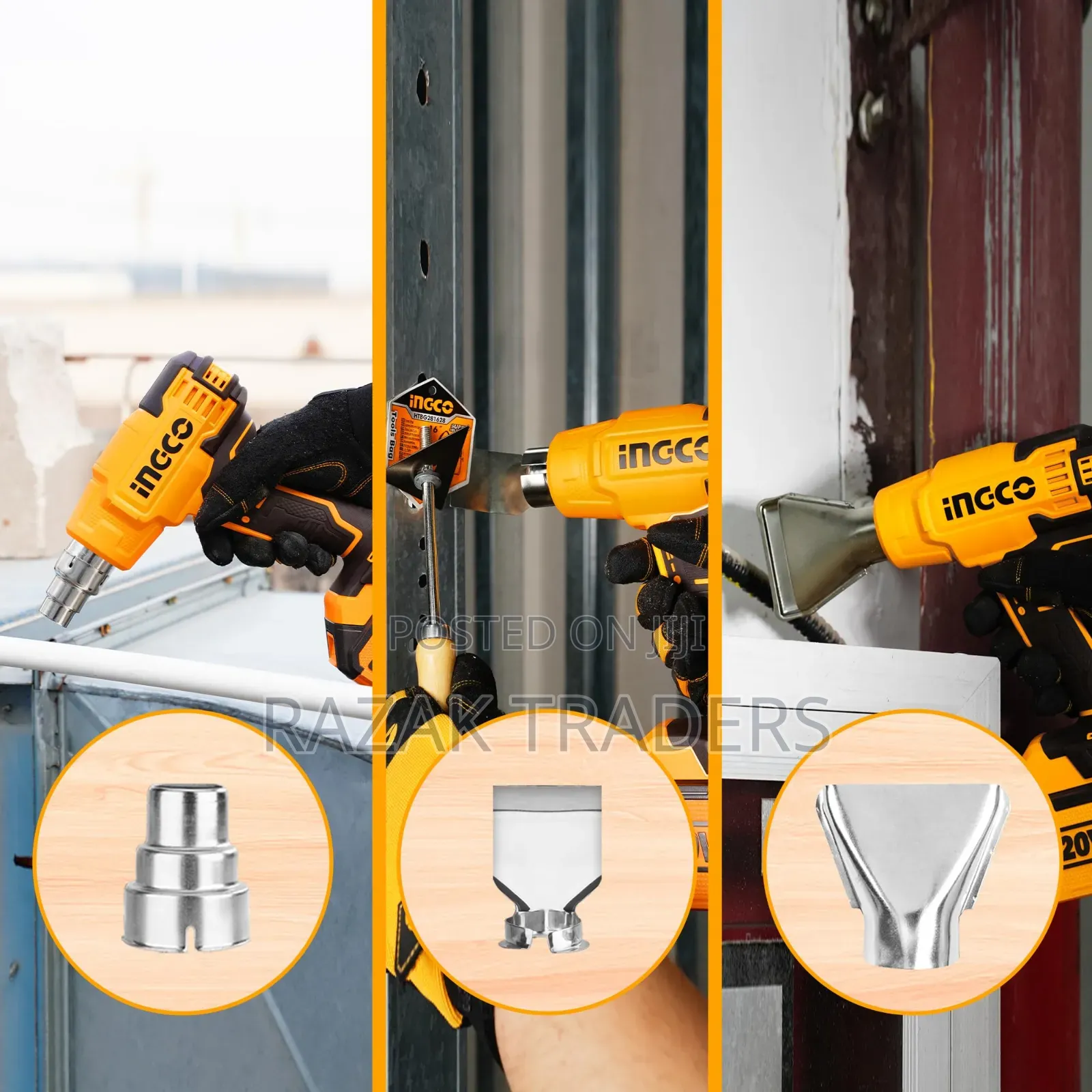 INGCO Cordlesss Heat Gun With 3 PCS Nozzles, With 4.0 Ah