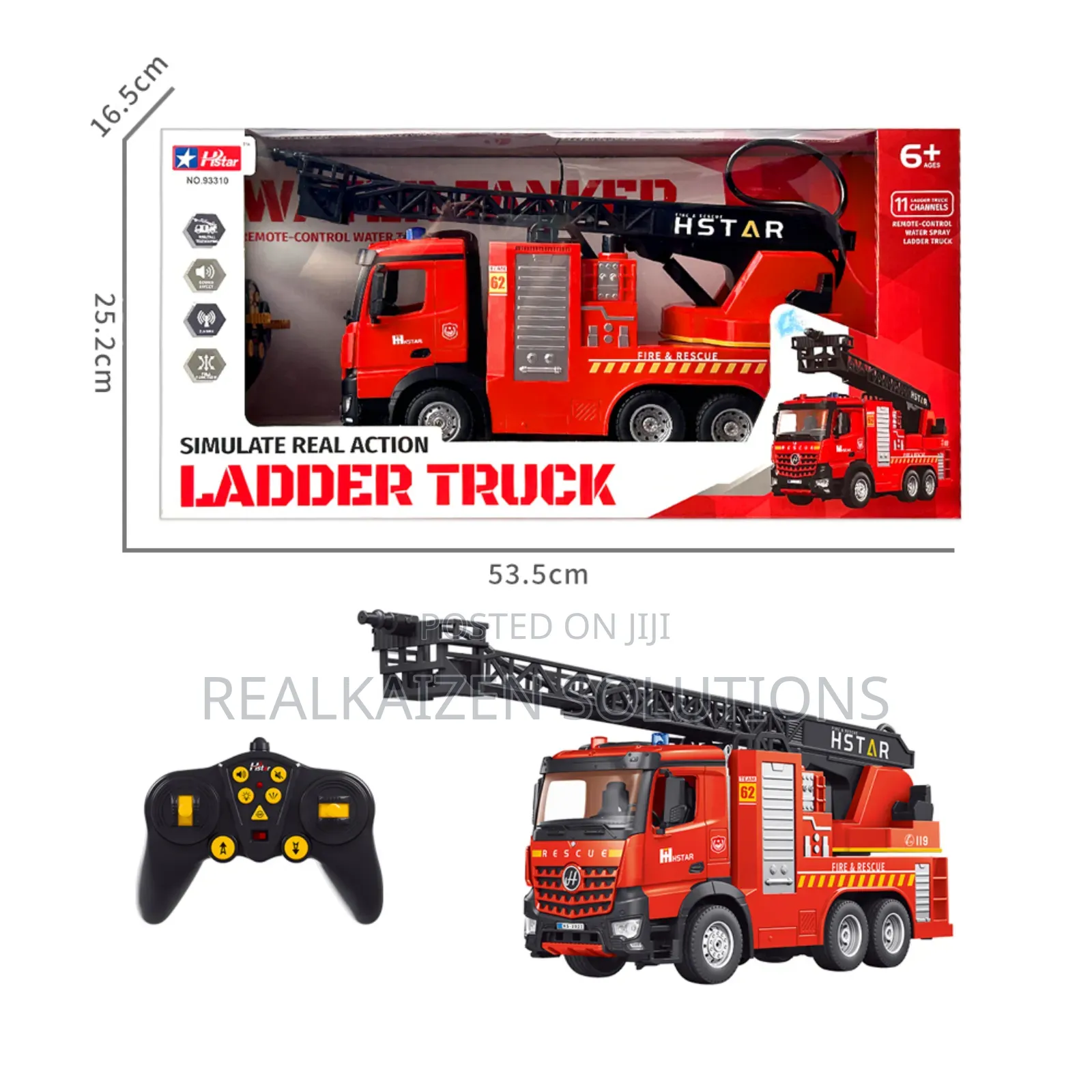 11ch Remote CTRL Fire Truck Ladder With Water Spray Sounds