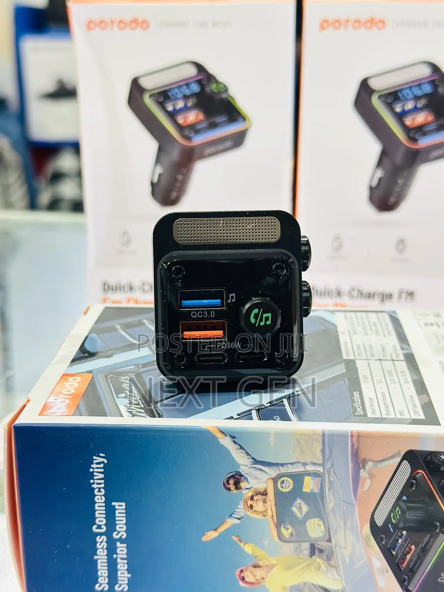 Porodo Quick Charge FM Car Charger Dual USB C USB a PD 36W