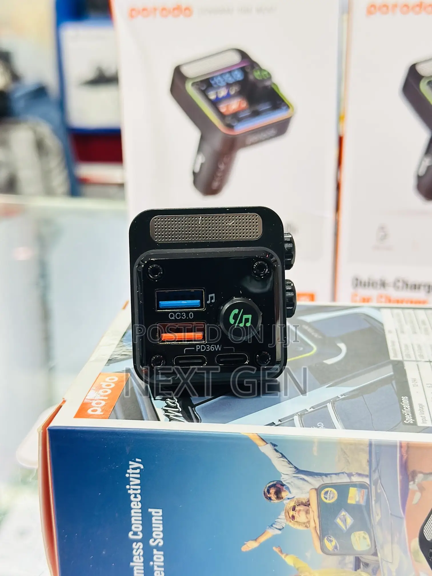 Porodo Quick Charge FM Car Charger Dual USB C USB a PD 36W