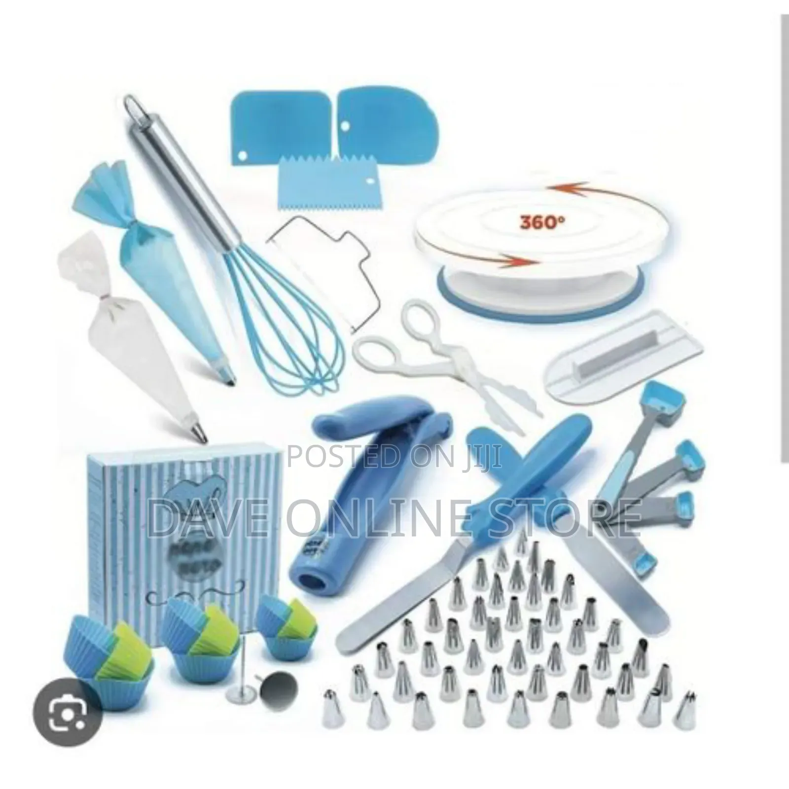 Pieces of Cake Decorating Turnable Stand Baking Set - Blue
