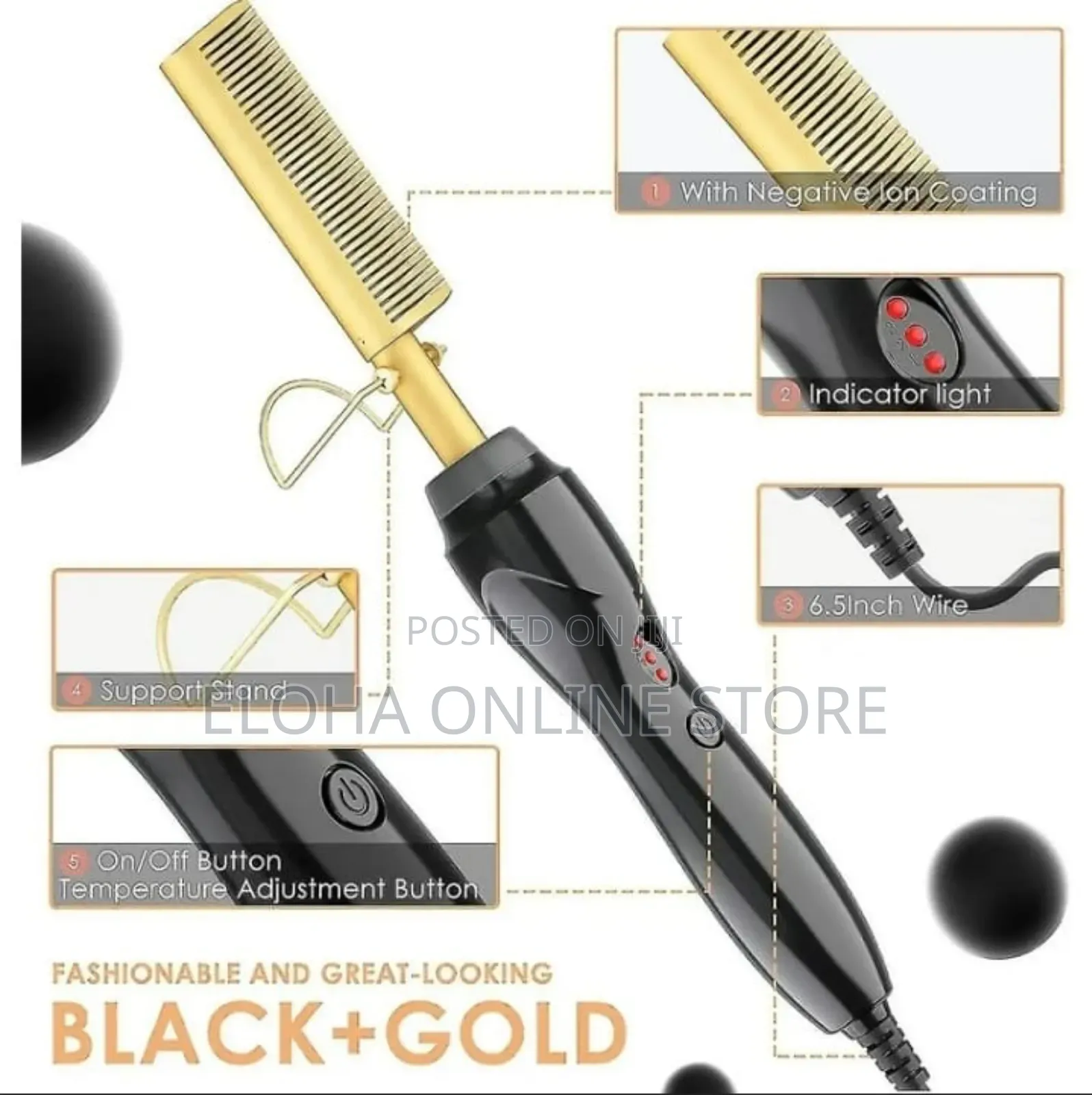 Gold Electric Hot Comb Hair Straightener Comb