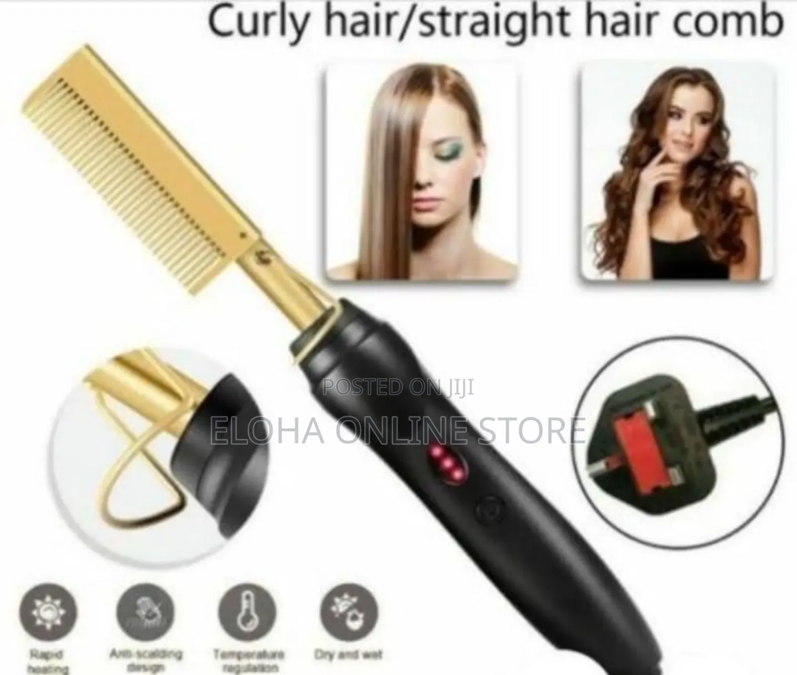 Gold Electric Hot Comb Hair Straightener Comb