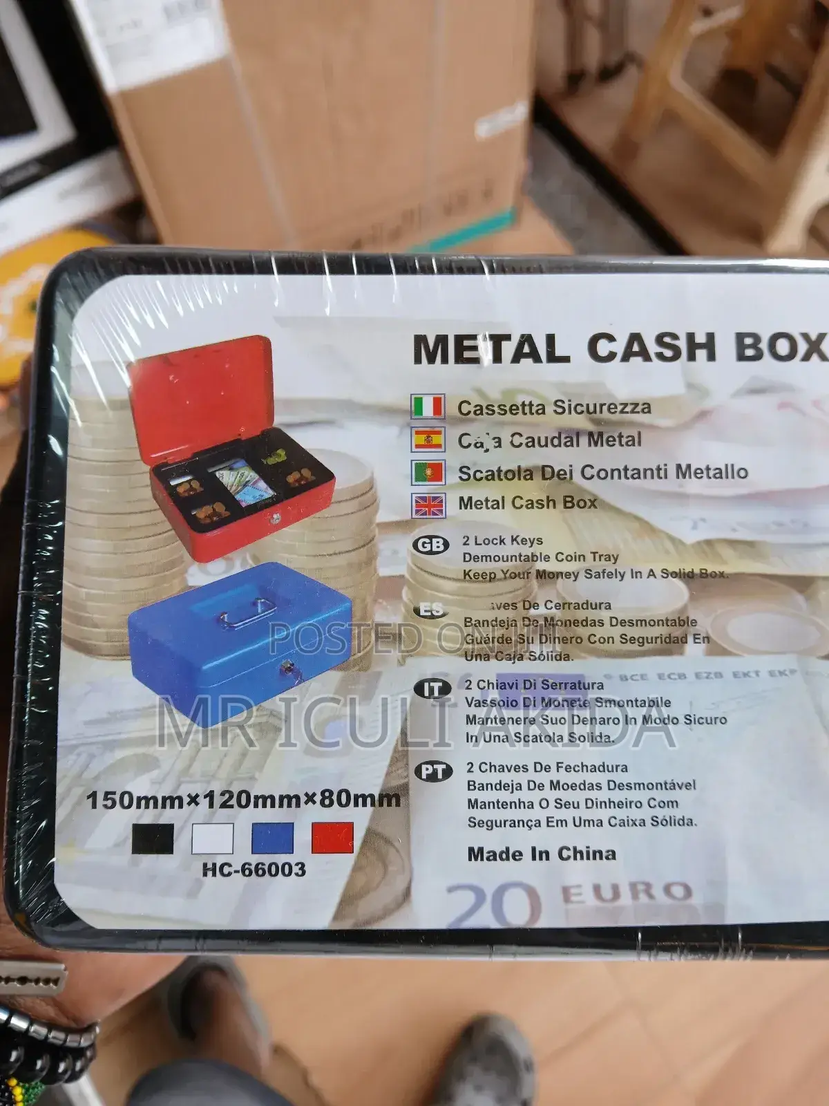 15x12x80cm 2keys Demountable Coins Metal Cash Box