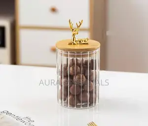 3pcs Corrugated Glass Jar With Wooden Lid Deer Shape