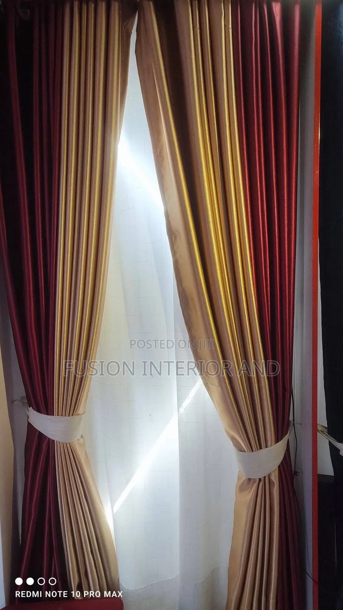 Metallic Cream and Maroon Plain Curtains