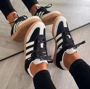 Lux Adidas Samba Beige Black Stripes Sneakers