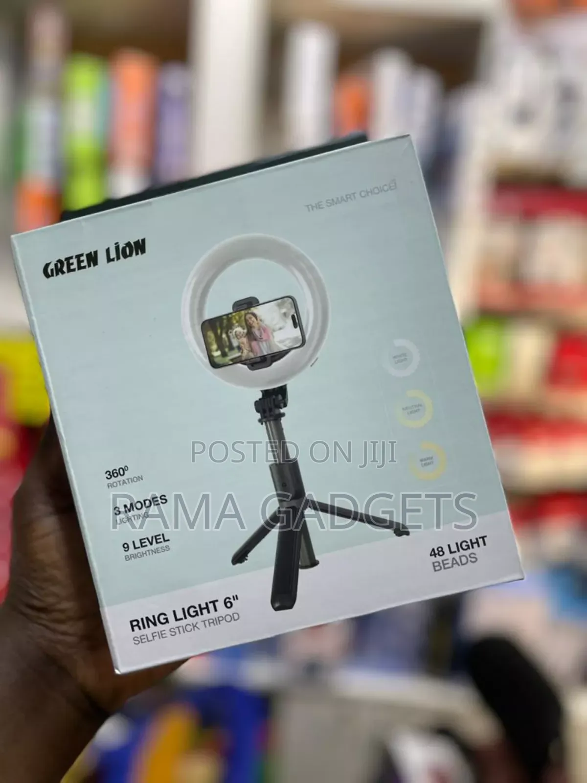 Green Lion Ring Light 6′′ Selfie Stick, Bluetooth Remote