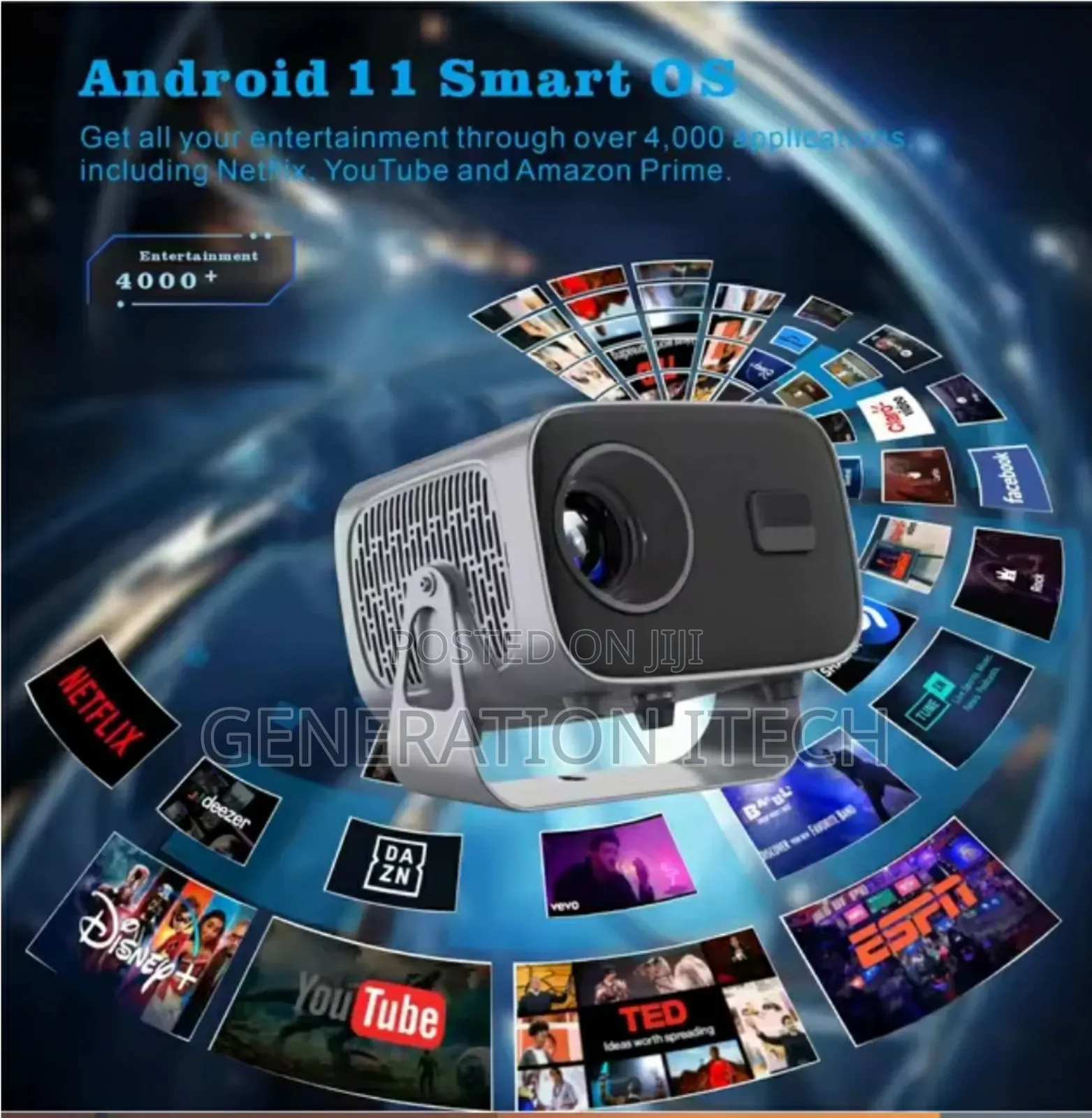 A10- Smart Projector With Android 11, Dual Wifi,Bluetooth
