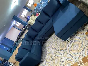 A Luxurious U-Shape Made of Good Timber,Fabric in Dark Blue.