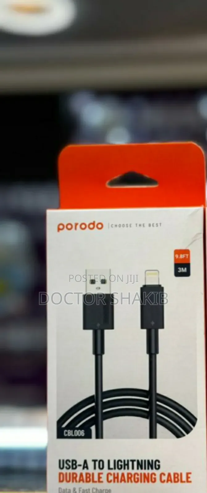 Unique Porodo USB-A to Lighting Durable Charging Cable 3M