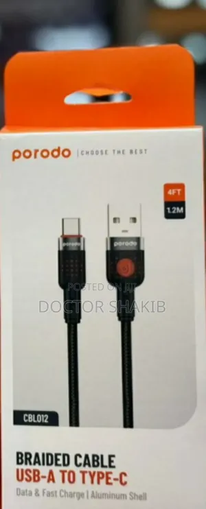 New Porodo Braided Cable USB-A to Lightning 1.2M