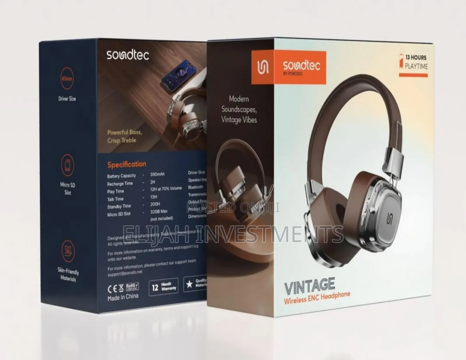 Soundtec Vintage Wireless ENC Headphones