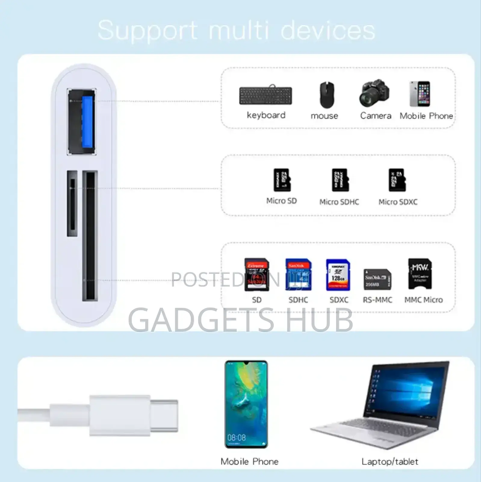 3 in 1 Type C SD TF Card Reader