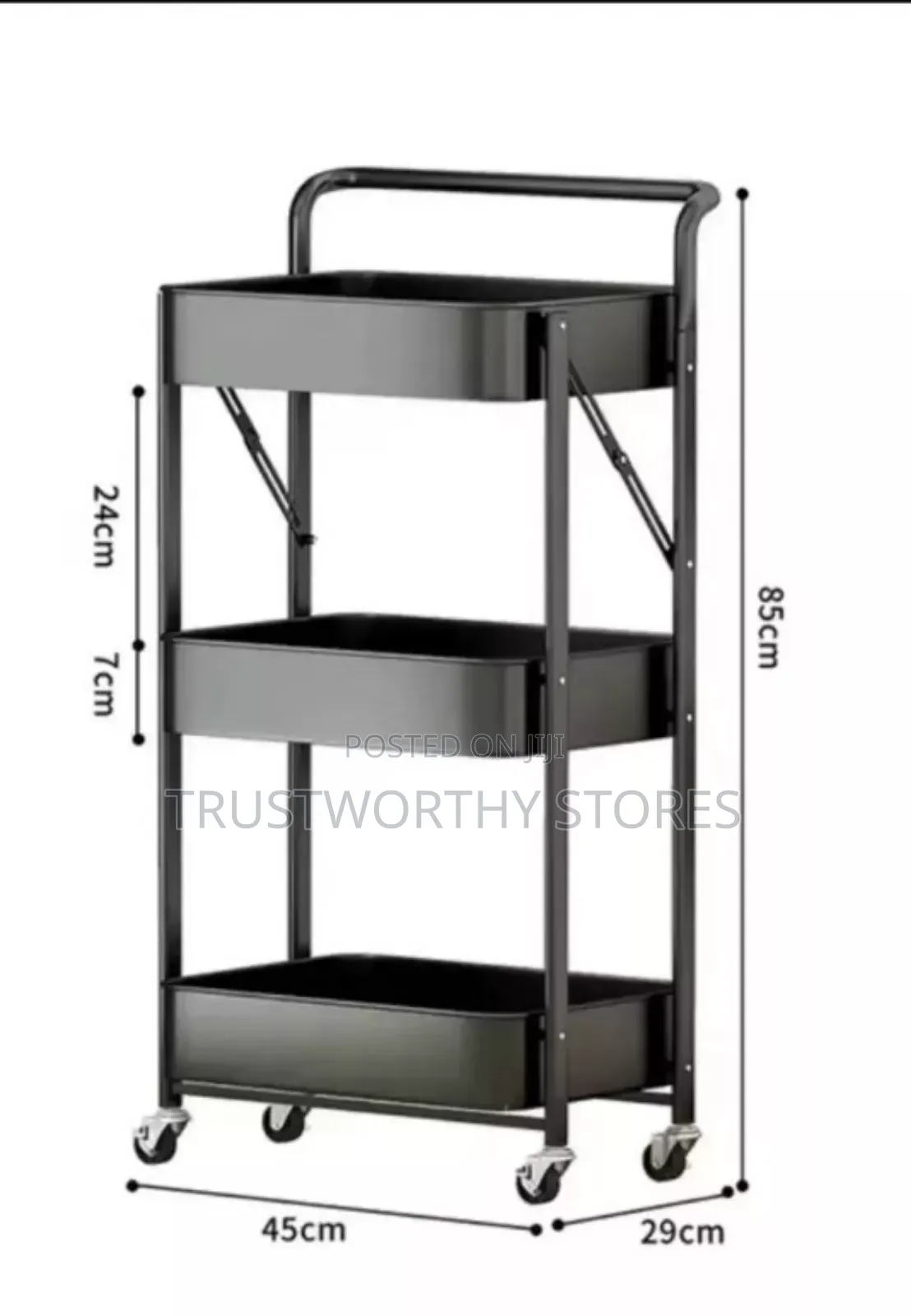 3 Tiers Foldable Trolley With Wheels