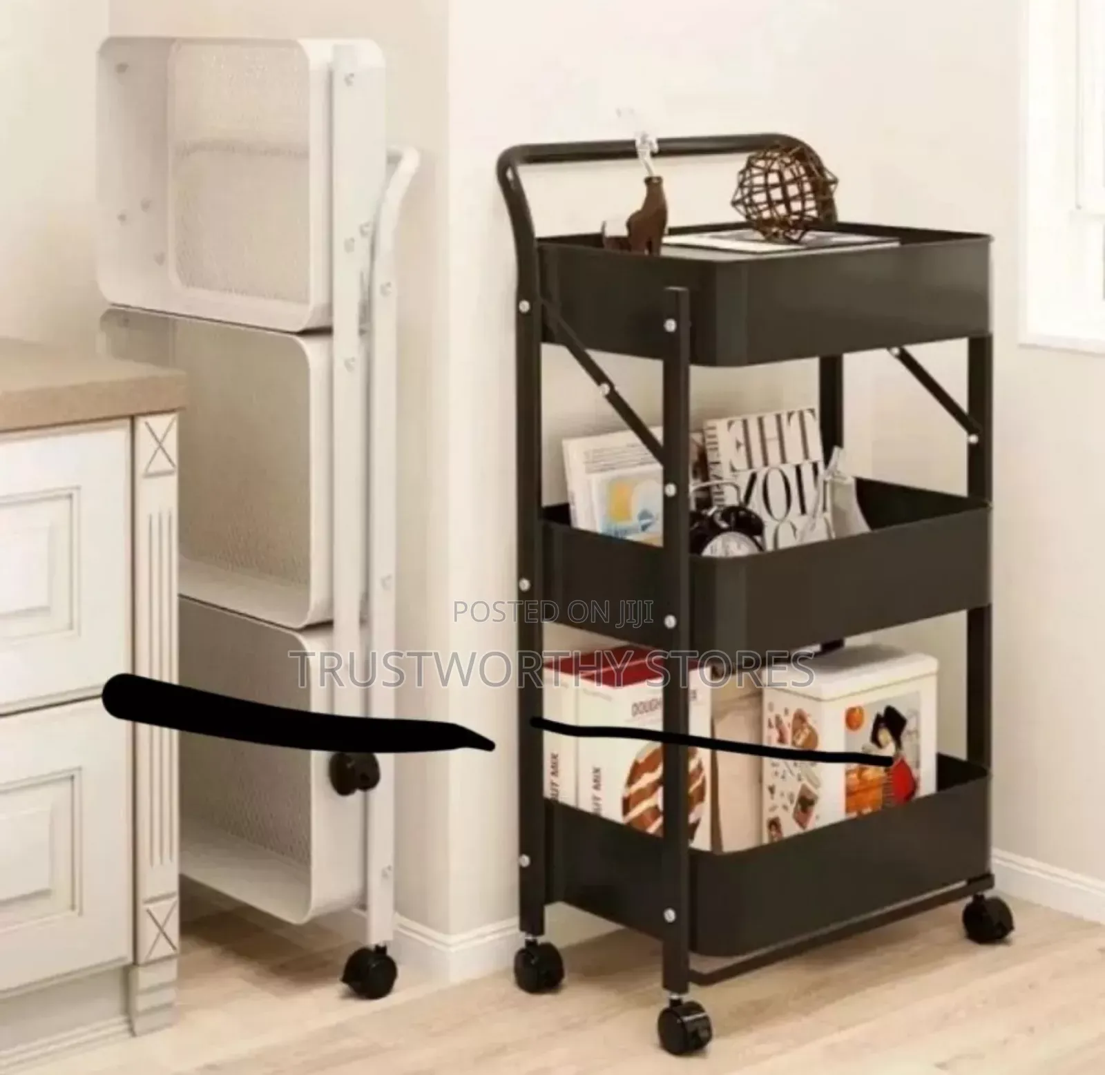 3 Tiers Foldable Trolley With Wheels