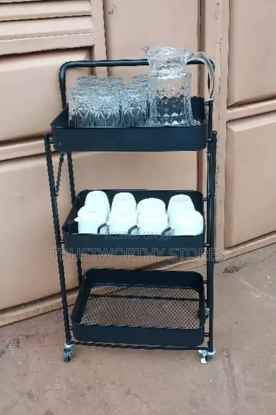 3 Tiers Foldable Trolley With Wheels