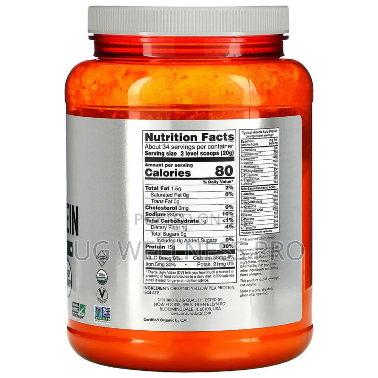 NOW Foods Organic Pea Protein Powder, Pure Unflavored 680g