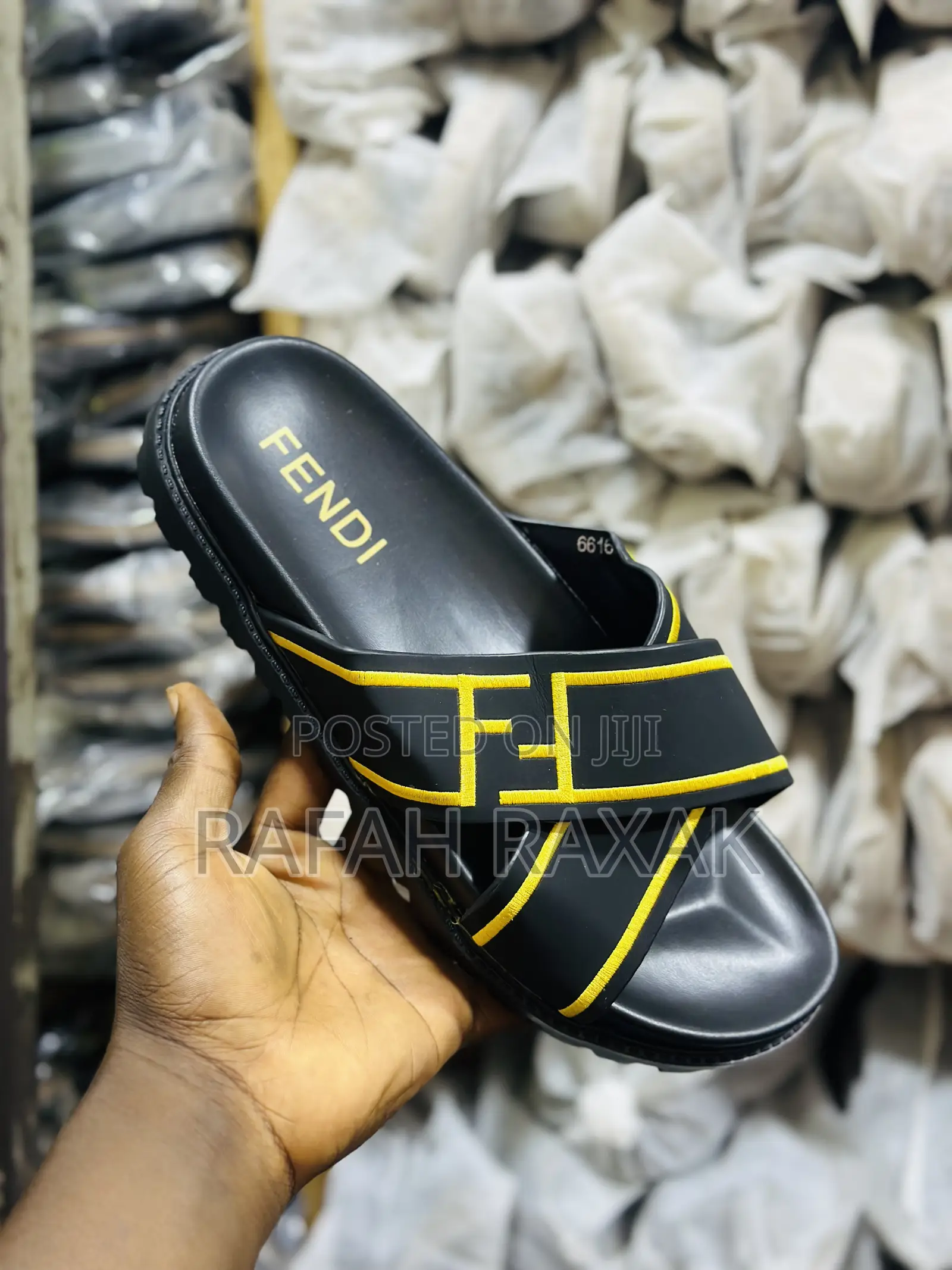 Original Black/Yellow Luxury Fendi Cross Leather Sandals