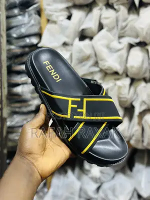 Original Black/Yellow Luxury Fendi Cross Leather Sandals