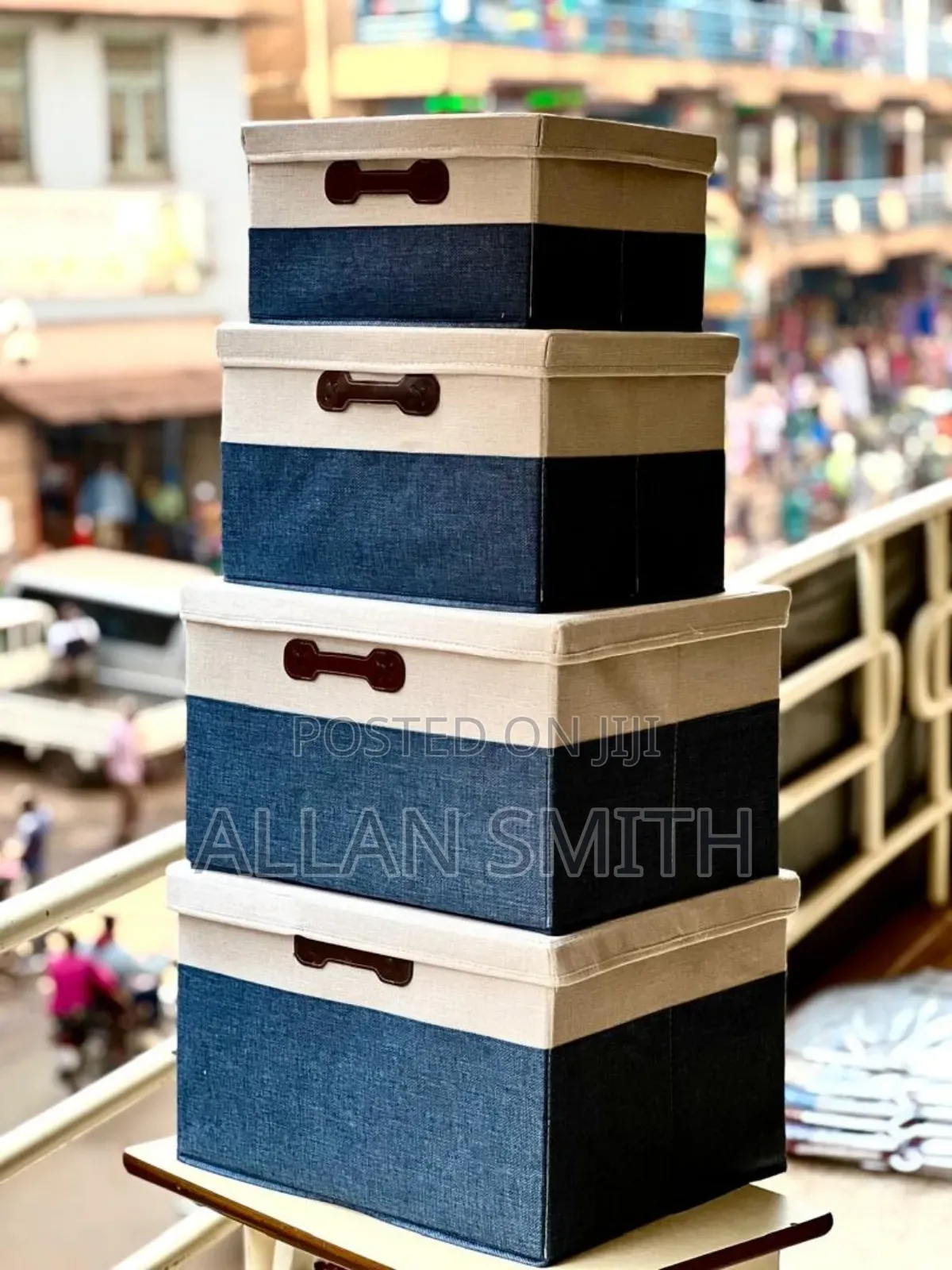 Navy Blue Cloth Storage Boxes