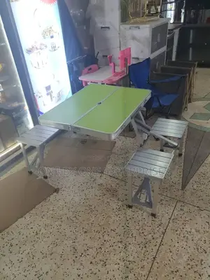 Folding Picnic Table and Beach Set Green Chairs Portable