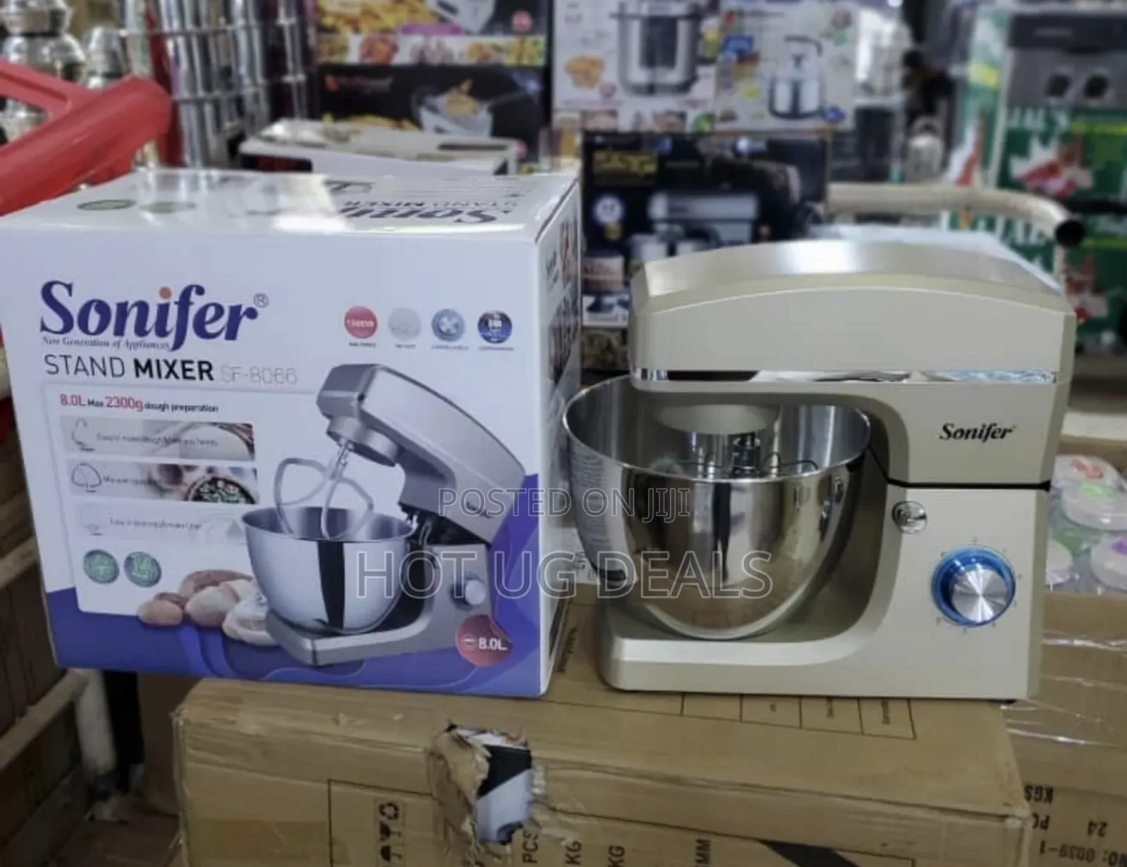 Sonifer Stand Mixer 8.0L With Hook, Whisk, and Flat Beater