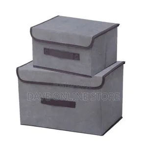 2PCS Linen Fabric Folding Lid Storage Box - Gray