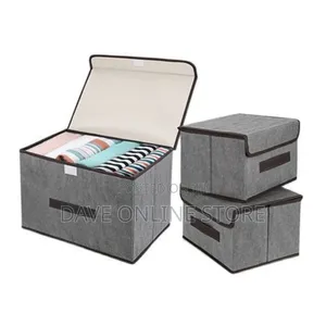 2PCS Linen Fabric Folding Lid Storage Box - Gray