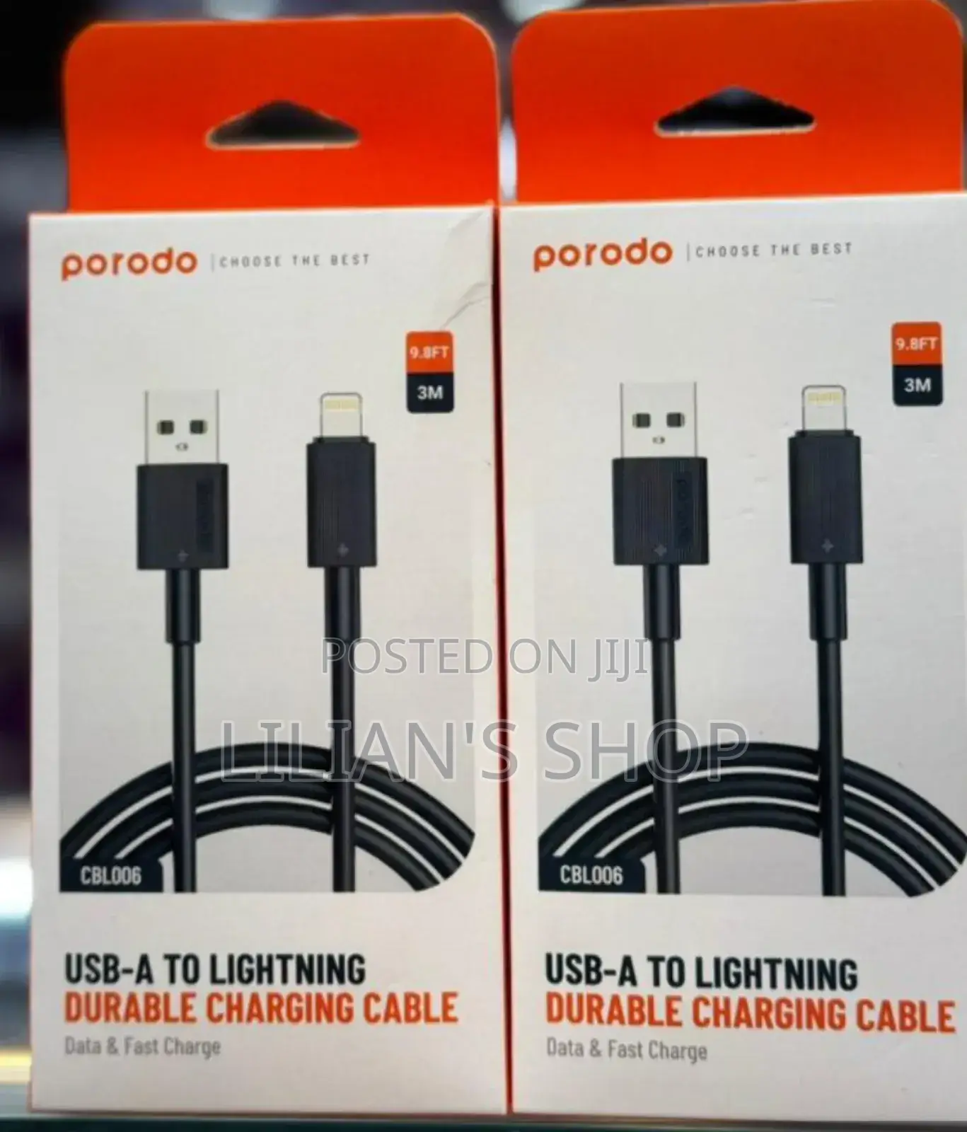 Porodo Usb a to Lighting Durable Charging Cable 3M
