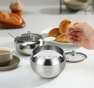 Photo - Stainless Steel Sugar Bowl With Lid and Spoon