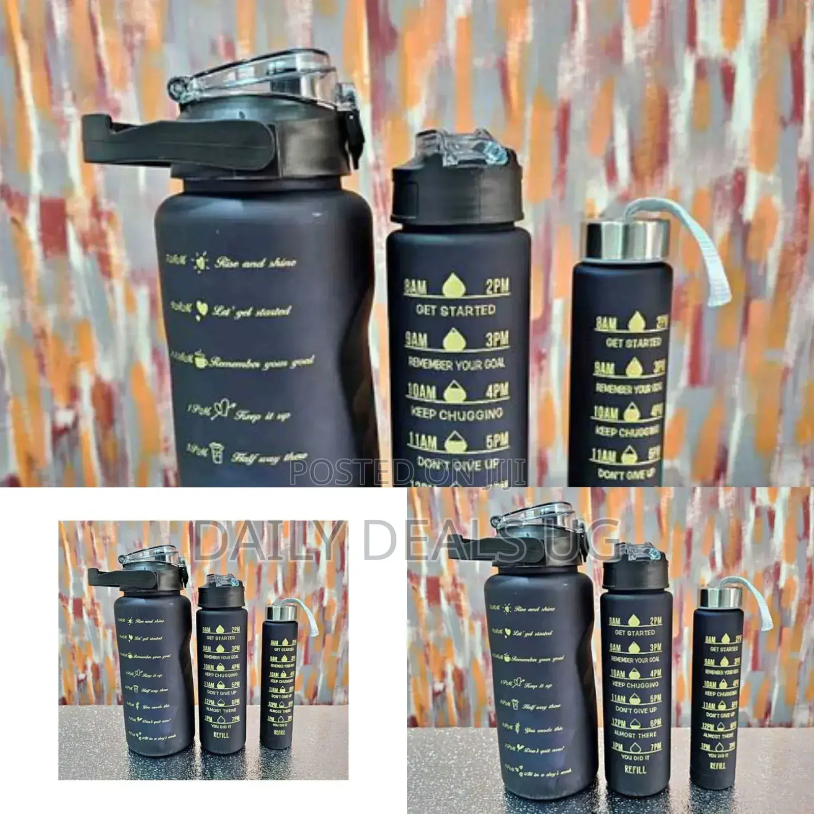 3 PCS Black Water Bottle Set