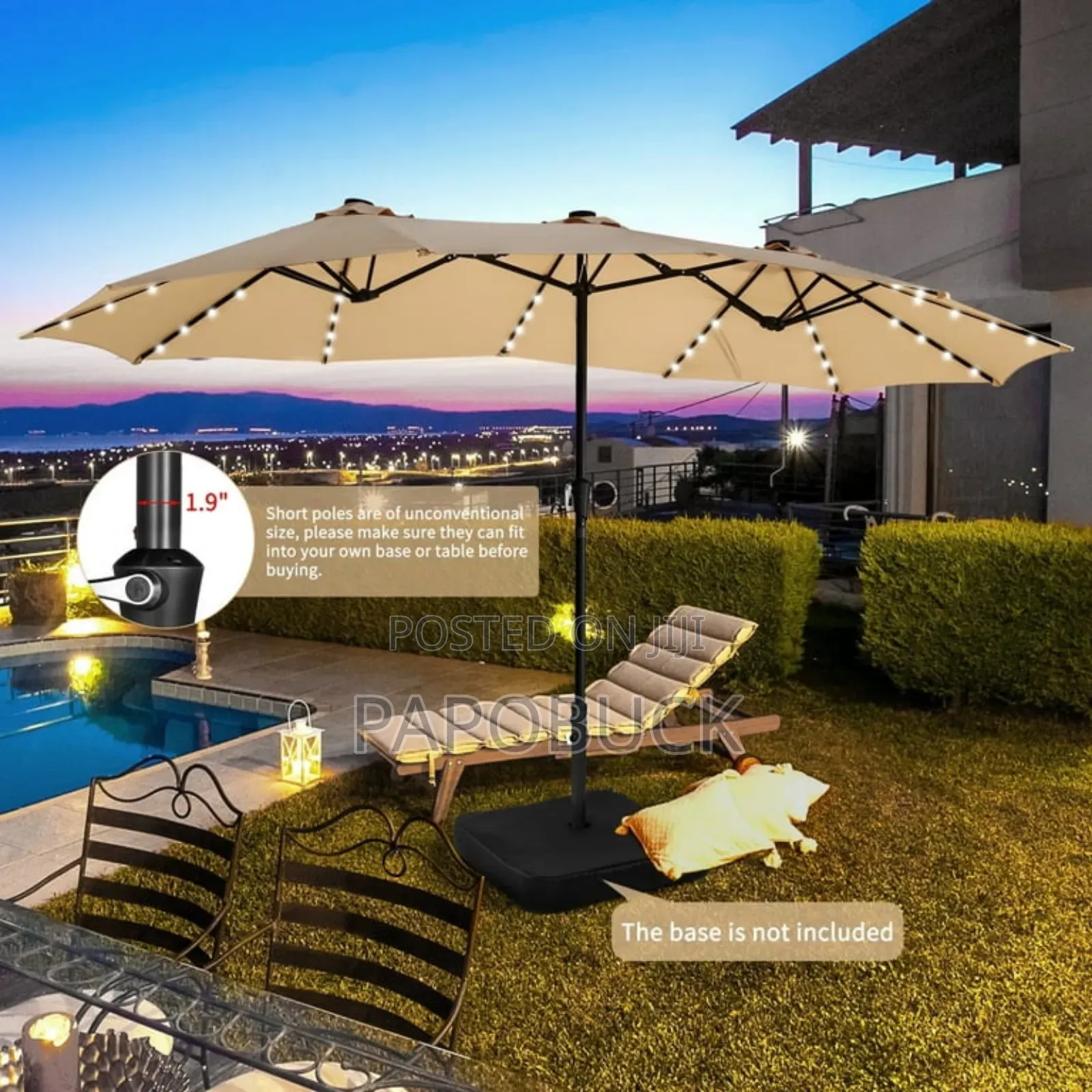 15 Ft Double-Sided Patio Umbrella With 48 Lights