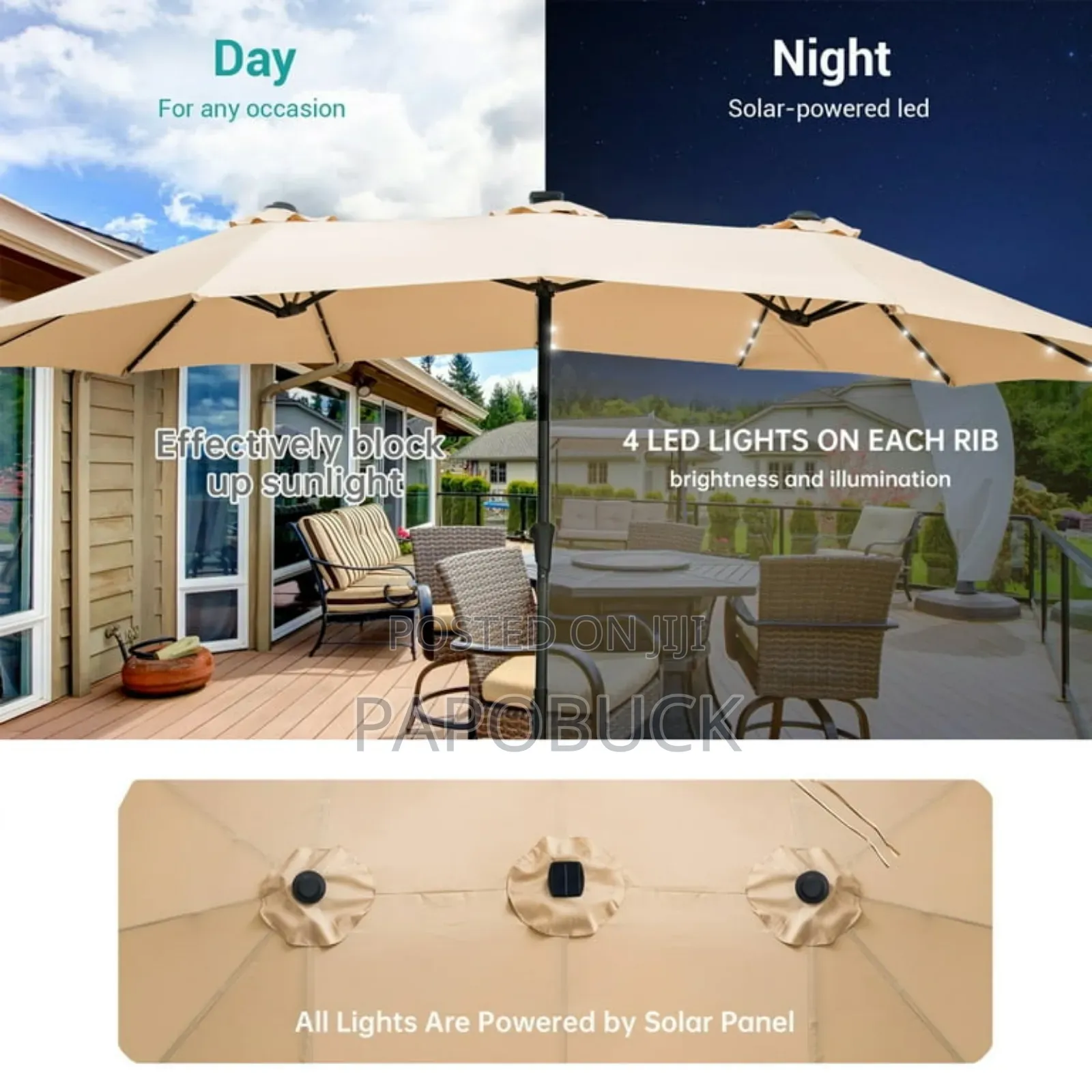 15 Ft Double-Sided Patio Umbrella With 48 Lights