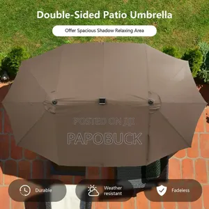 15FT Twin Patio Double-Sided Umbrella 48 Solar Lights
