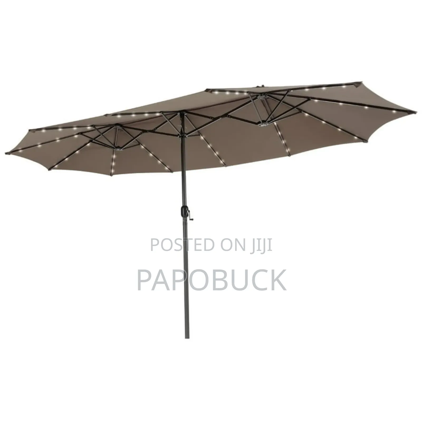 15FT Twin Patio Double-Sided Umbrella 48 Solar Lights