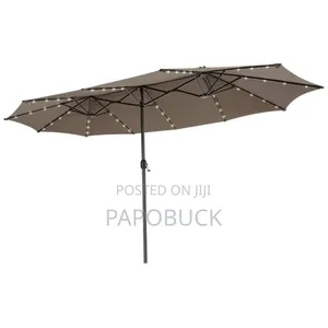 15FT Twin Patio Double-Sided Umbrella 48 Solar Lights