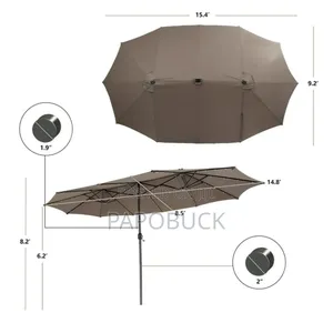 15FT Twin Patio Double-Sided Umbrella 48 Solar Lights