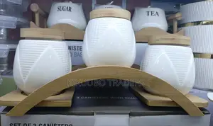 3pcs Storage Canisters With Wooden Base