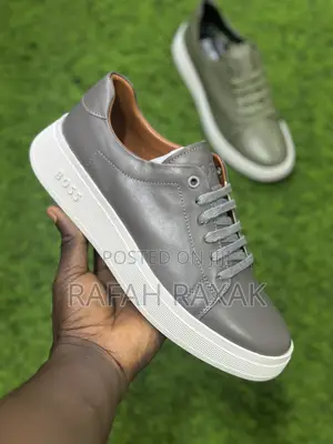Grey Boss Smart Casual Leather Sneaker Low Shoes