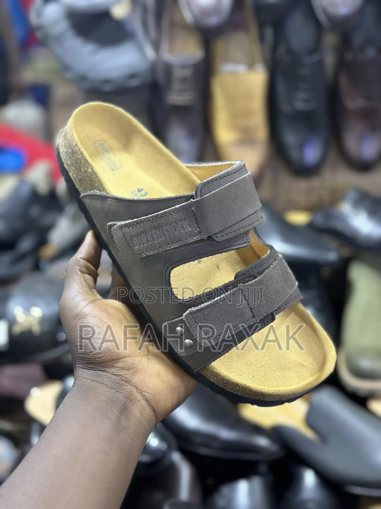 Grey Leather Birkenstock Arizona Double Strap Sandals