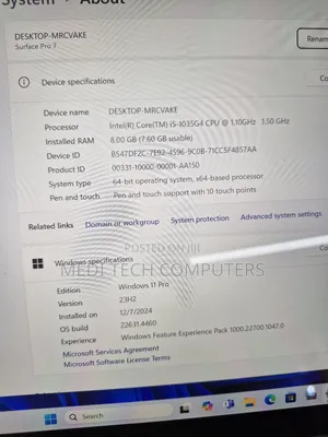 Laptop Microsoft Surface Pro 7 8GB Intel Core I5 SSD 256GB