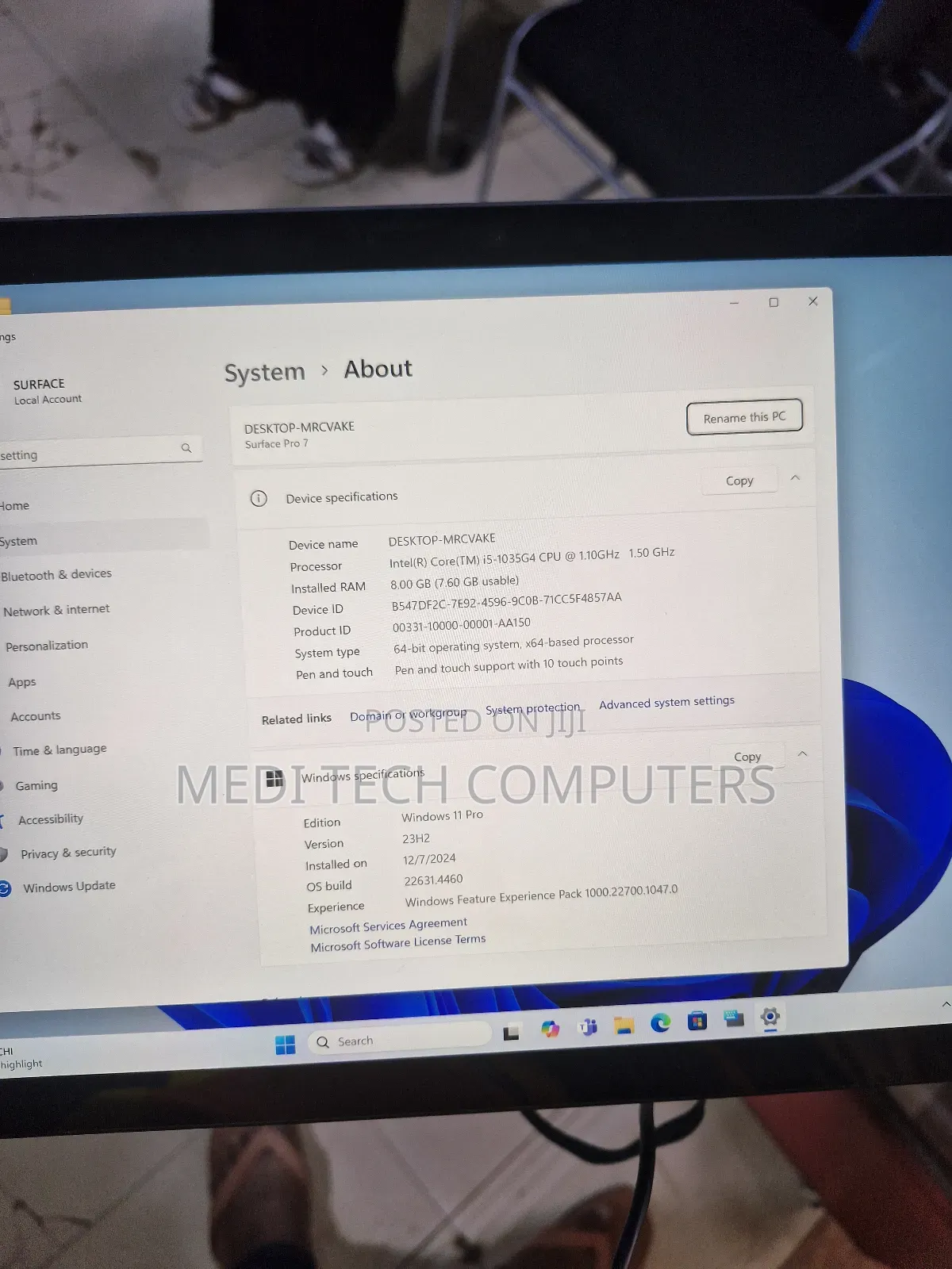 Laptop Microsoft Surface Pro 7 8GB Intel Core I5 SSD 256GB