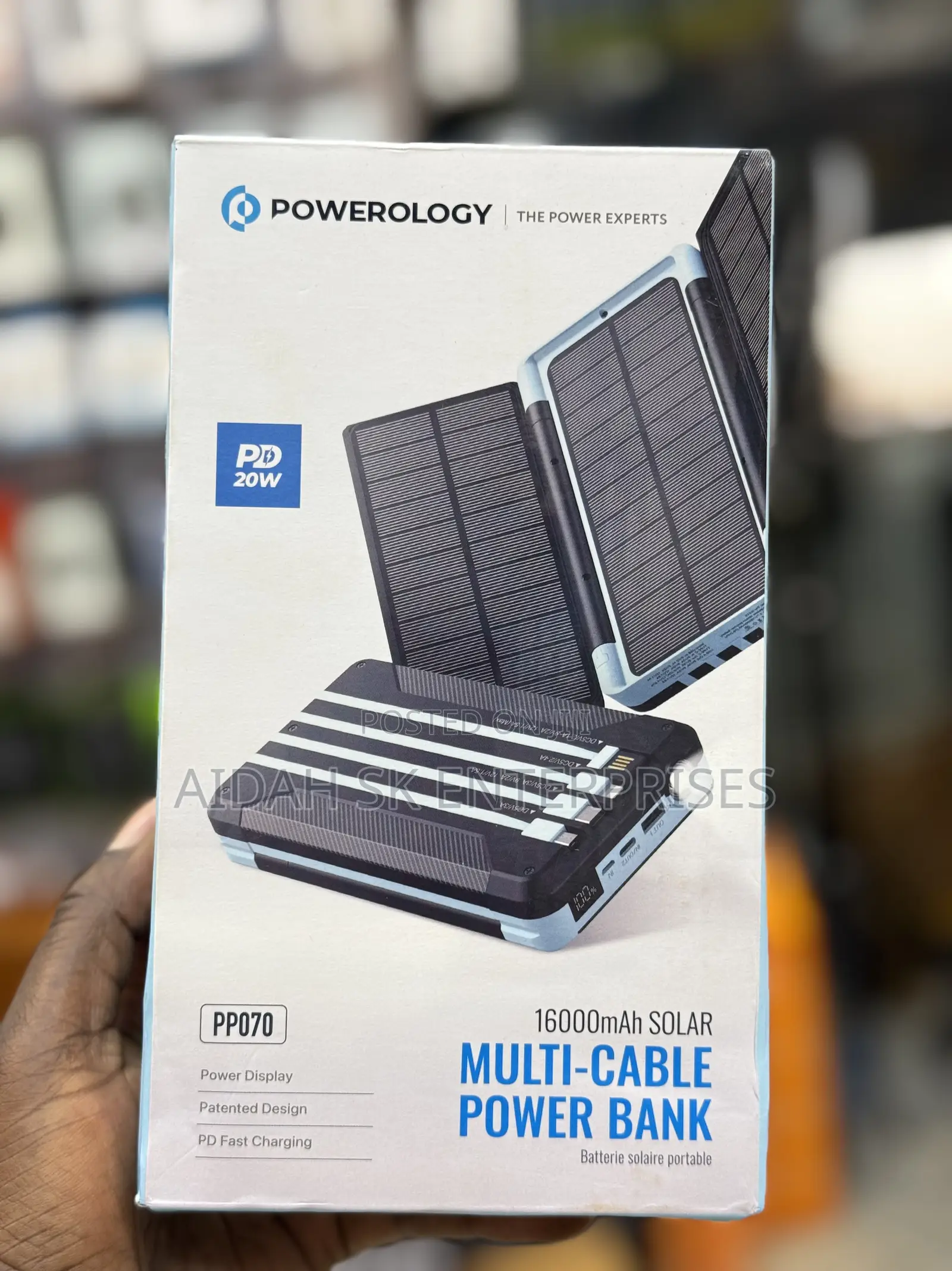 Powerology 16000mah Solar Multi-Cable Power Bank - Black