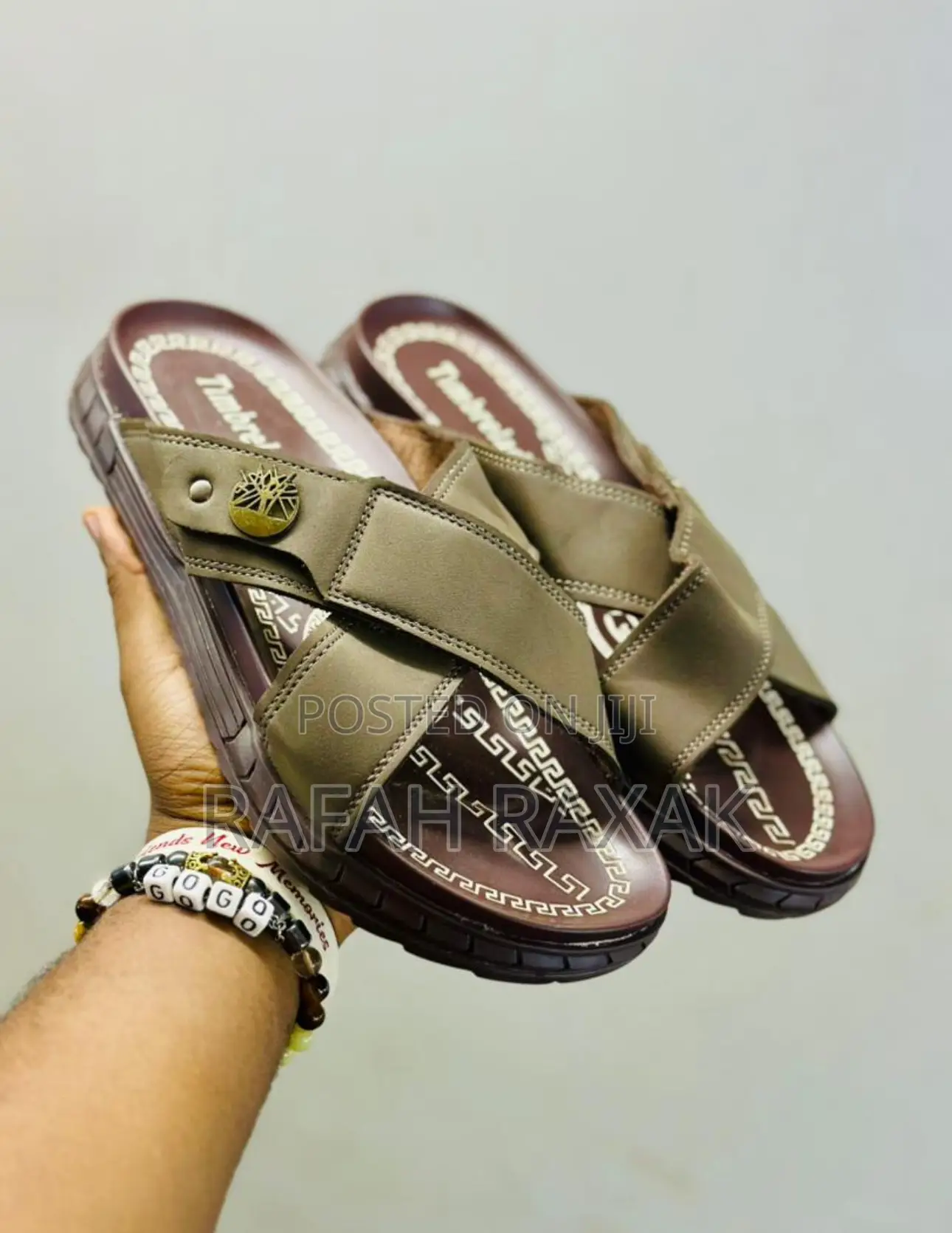 Men’S Brown Timberland Slip-on Cross Leather Sandals