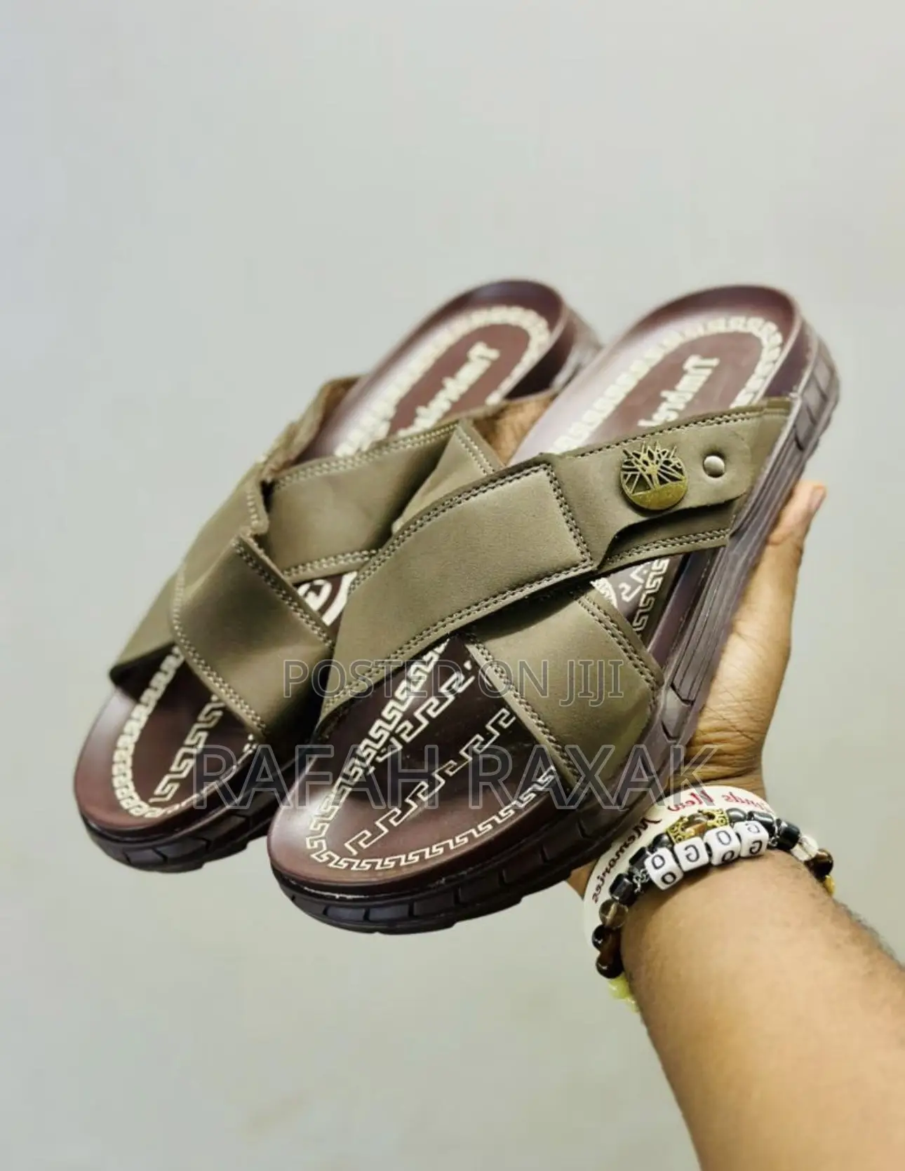 Men’S Brown Timberland Slip-on Cross Leather Sandals