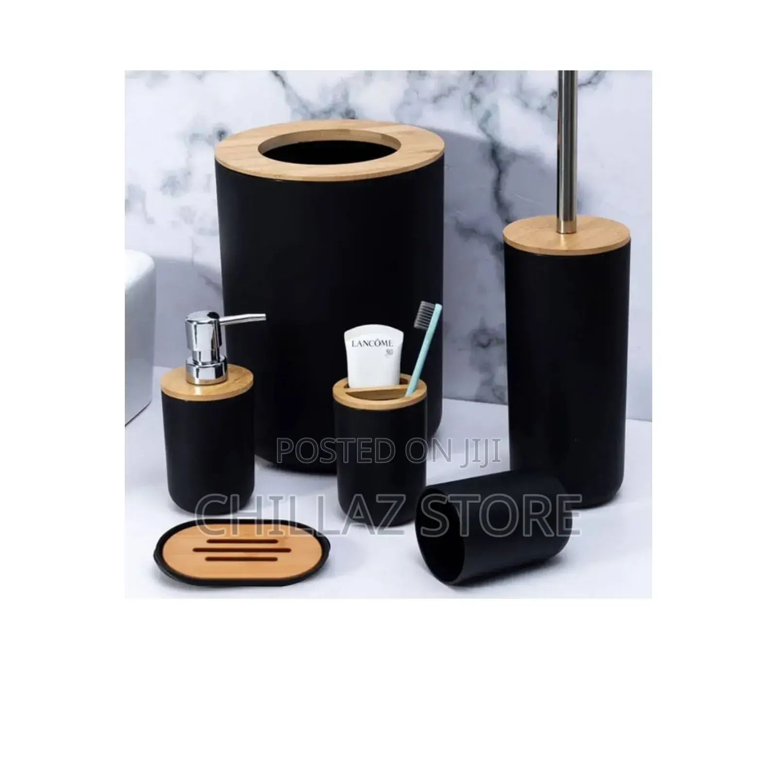 6 PCS Bamboo Bathroom Accessories.